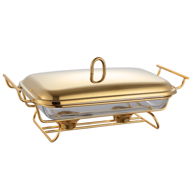 1.5L Rectangular Glass Chafing Dish with Stainless Steel Lid