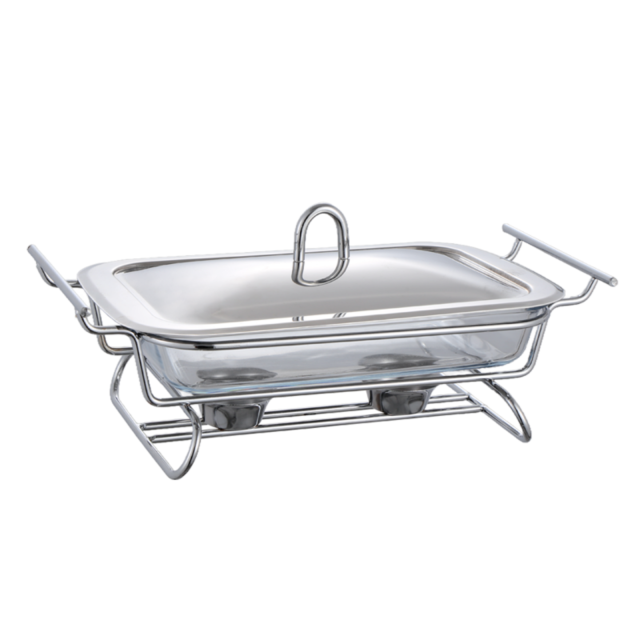 2L Rectangular Glass Chafing Dish with Stainless Steel Lid