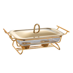 2L Rectangular Glass Chafing Dish with Stainless Steel Lid