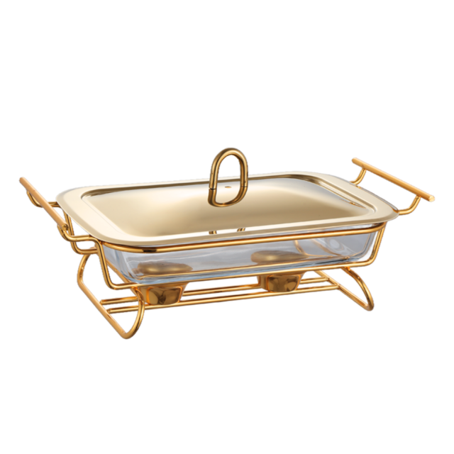 2L Rectangular Glass Chafing Dish with Stainless Steel Lid