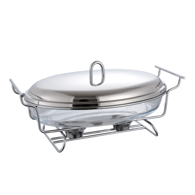 3L Oval Glass Chafing Dish with Stainless Steel Lid