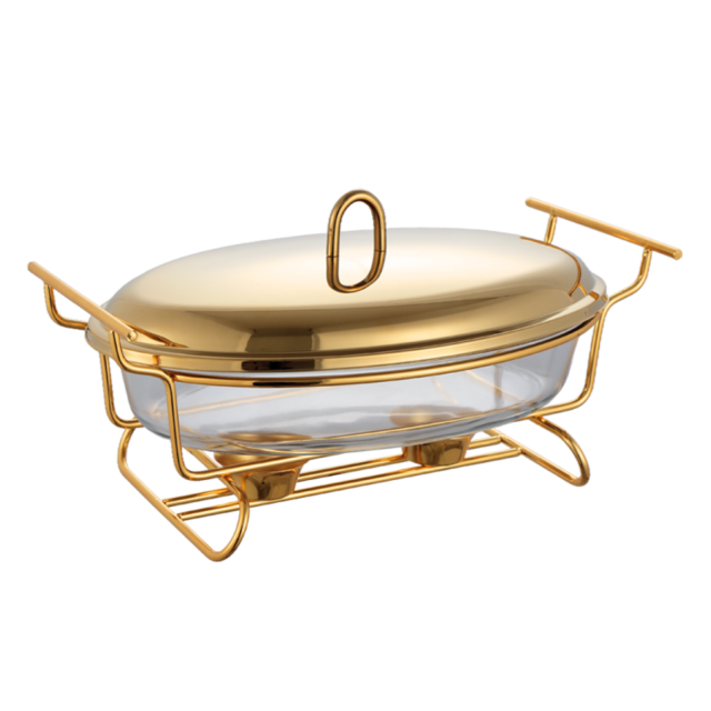 2L Oval Glass Chafing Dish with Stainless Steel Lid