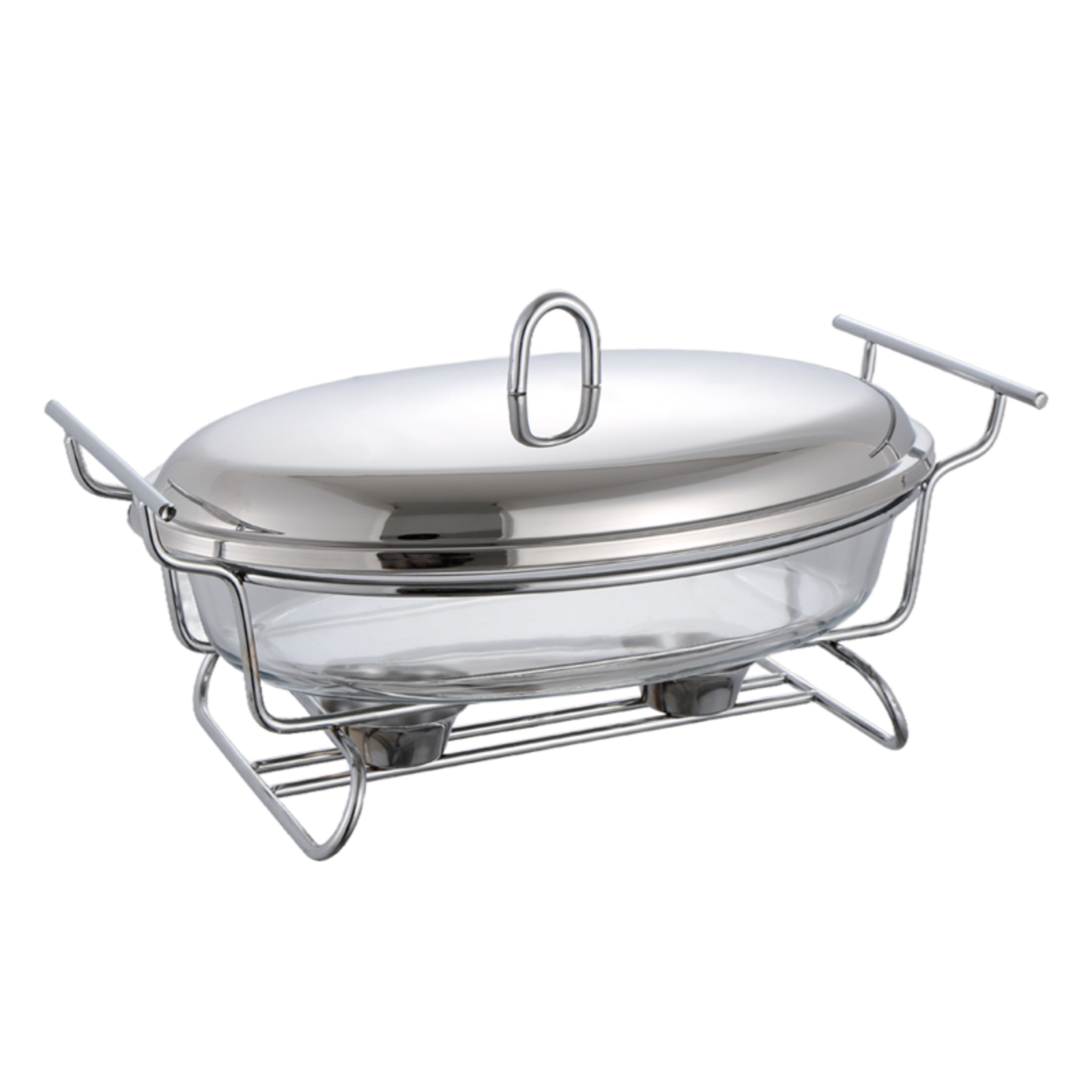 2L Oval Glass Chafing Dish with Stainless Steel Lid