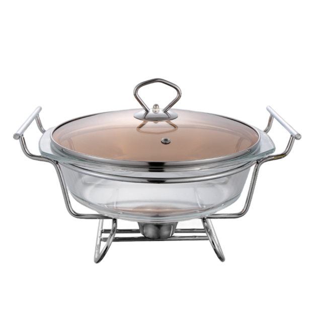 2L Round Deep Glass Chafing Dish with Glass Lid