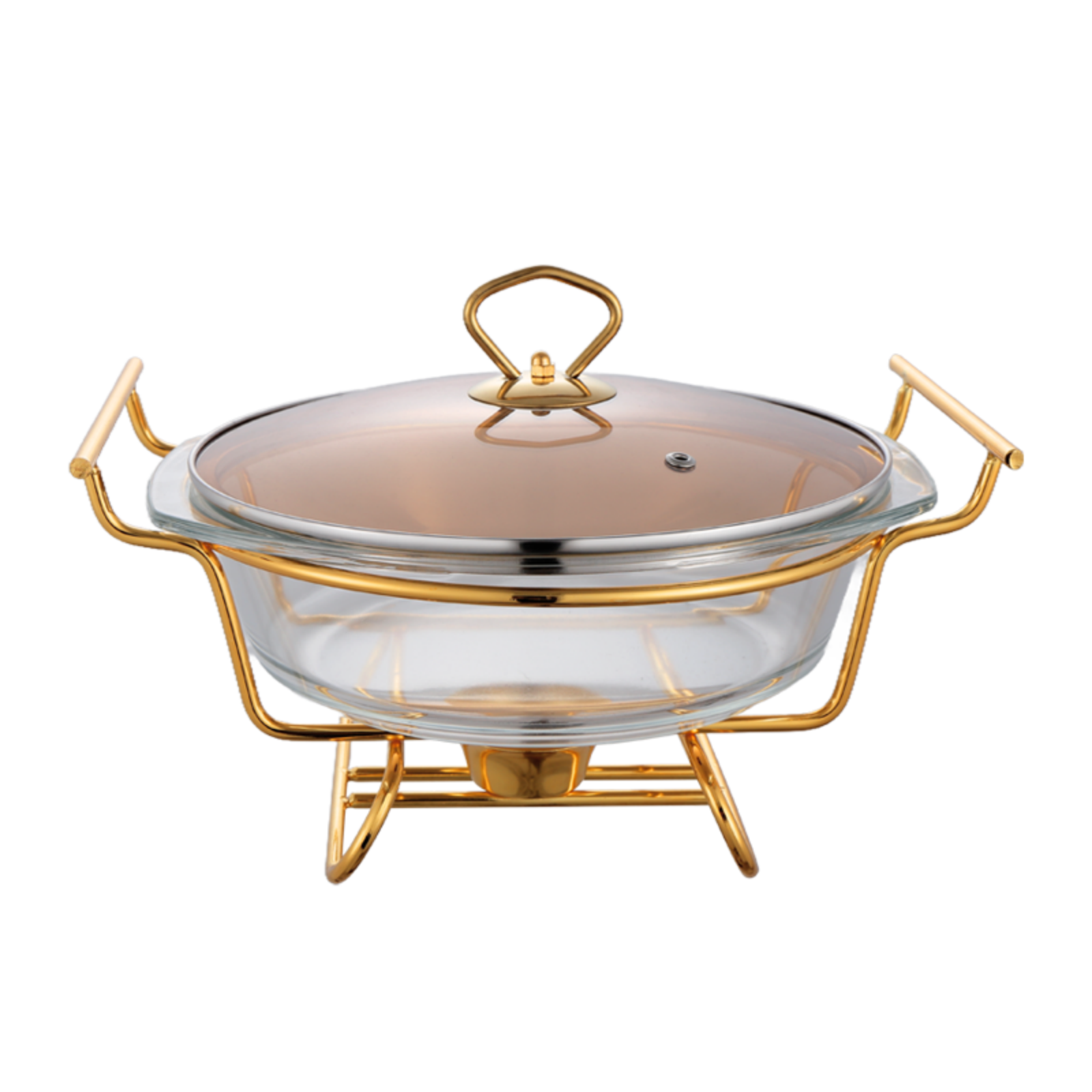 2L Round Deep Glass Chafing Dish with Glass Lid