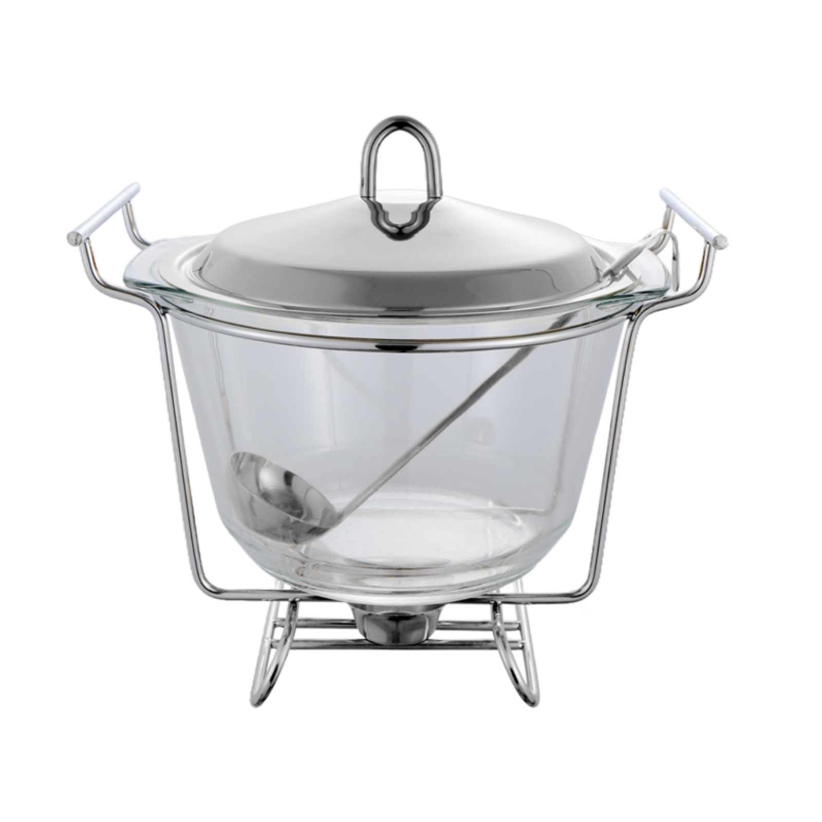 4L Round Deep Glass Chafing Dish with Stainless Steel Lid