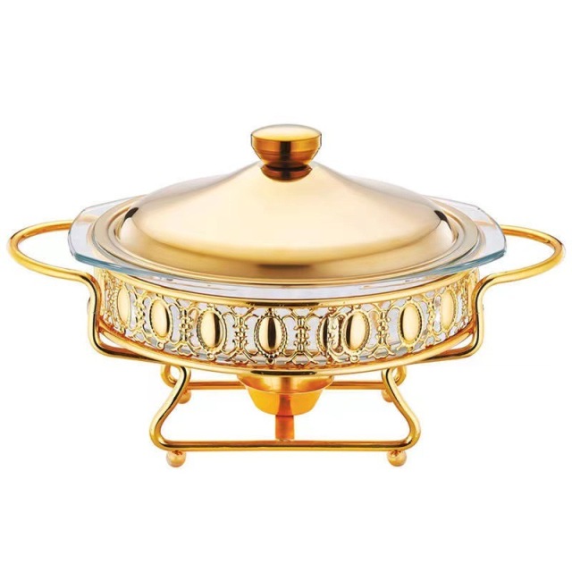 2L Round Glass Chafing Dish with Glass Lid