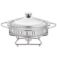 2L Round Glass Chafing Dish with Glass Lid