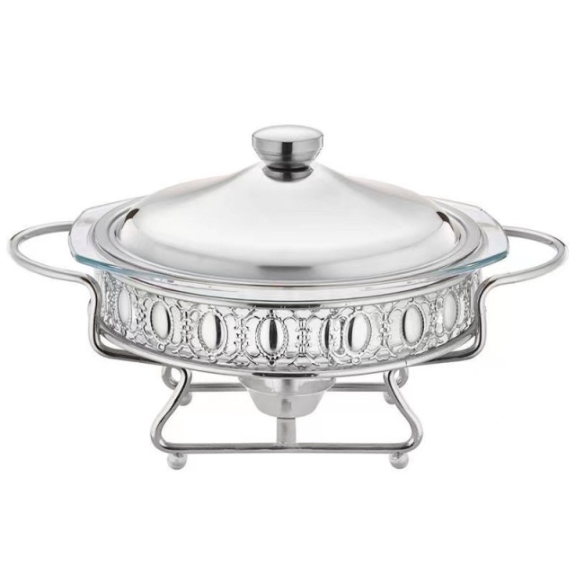 2L Round Glass Chafing Dish with Glass Lid