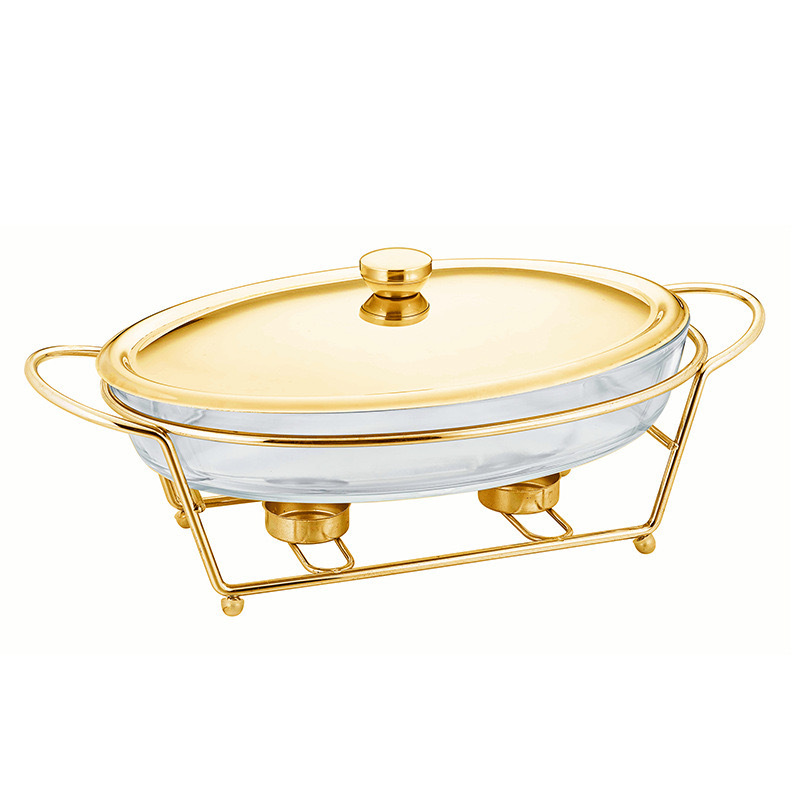 3L Oval Glass Chafing Dish with Glass Lid