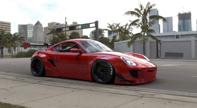 2005-2008 Porsche Cayman 987.1 PD RB V1 Style Wide Body Kit including Front & Rear Bumper, Canard Kit, Fender Flare Kit,  GT Wing
