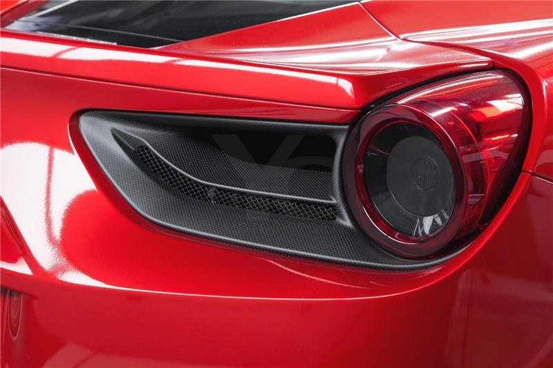 Dry Carbon Fiber DCF 2015-2019 Ferrari F488 GTB & Spider CPS Style Rear Lamp Duct Replacement