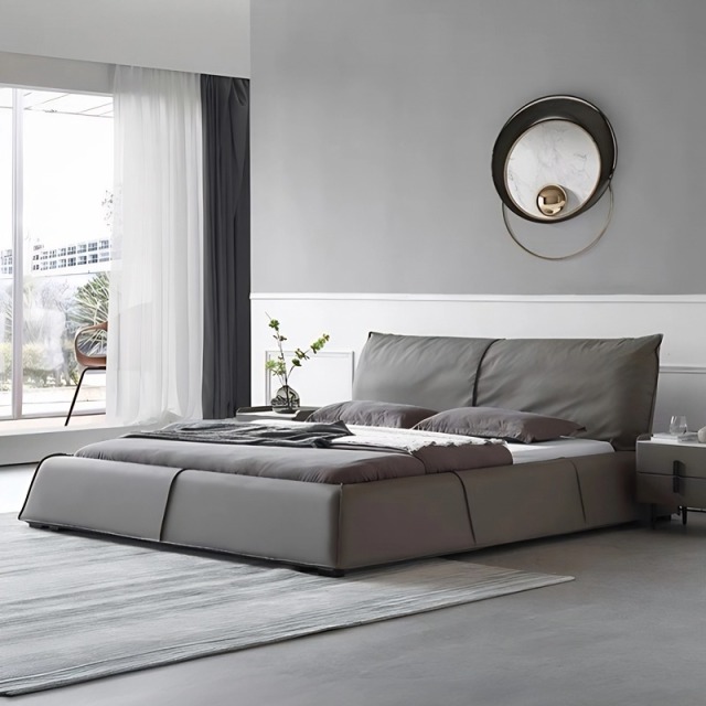Italian minimalist leather bed