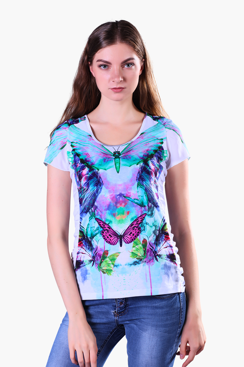 Relaxed Fit Casual Printed Blouse with Sheer Mesh Detail