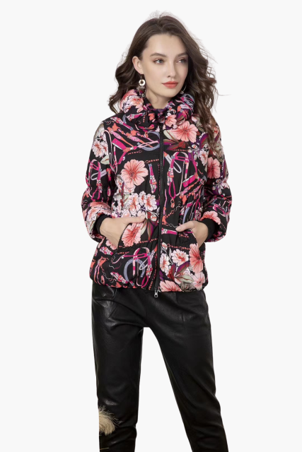 Floral Padded Jacket with Elastic Waist – womens printed jackets