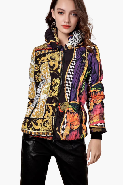 Floral Padded Jacket with Elastic Waist – womens printed jackets