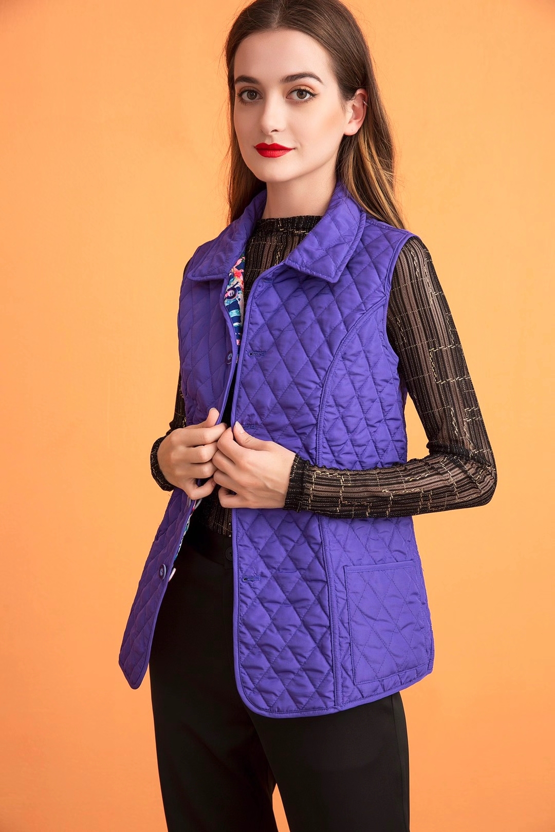 Women’s Reversible Custom Printed Padded Vest Quilted Sleeveless Outerwear - LAN-APPAREL