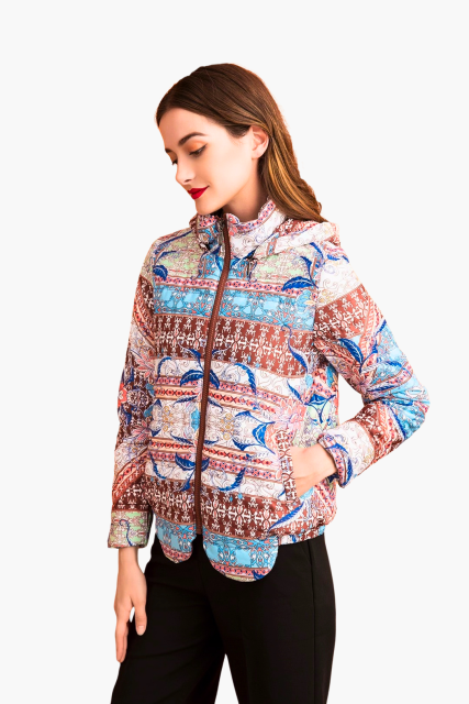 Women’s Custom Printed Padded Hooded Short Jacket - LAN-APPAREL