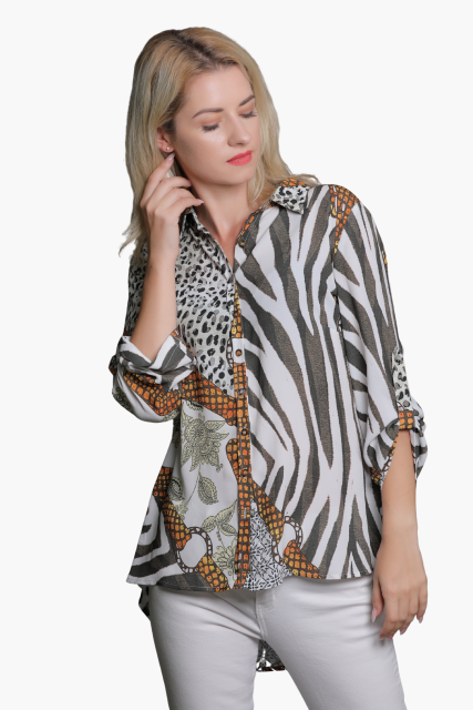 Custom Printed Blouse Tiger Prints - LAN-APPAREL Wholesale