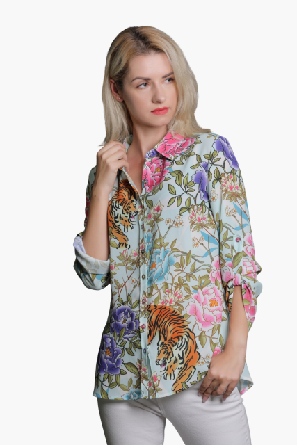 Custom Printed Blouse Botanical Prints - LAN-APPAREL Wholesale