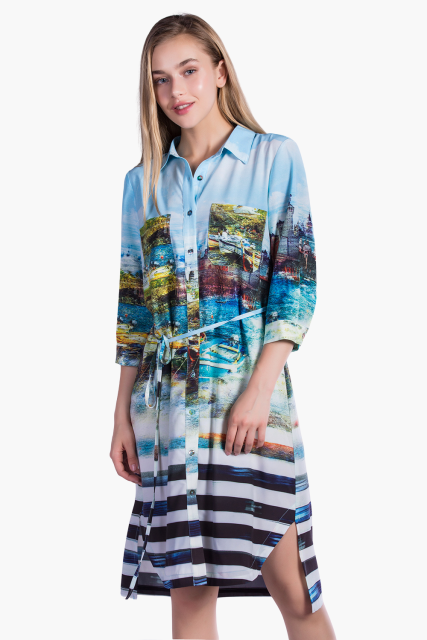 White Custom Printed Blouse Blue-Red Prints - LAN-APPAREL