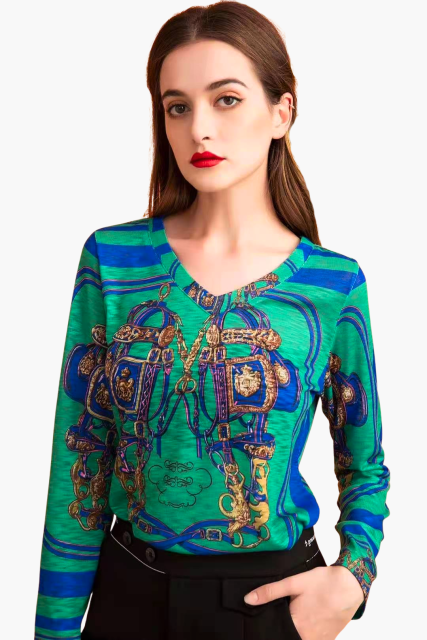 White Custom Printed Blouse Blue-Red Prints - LAN-APPAREL