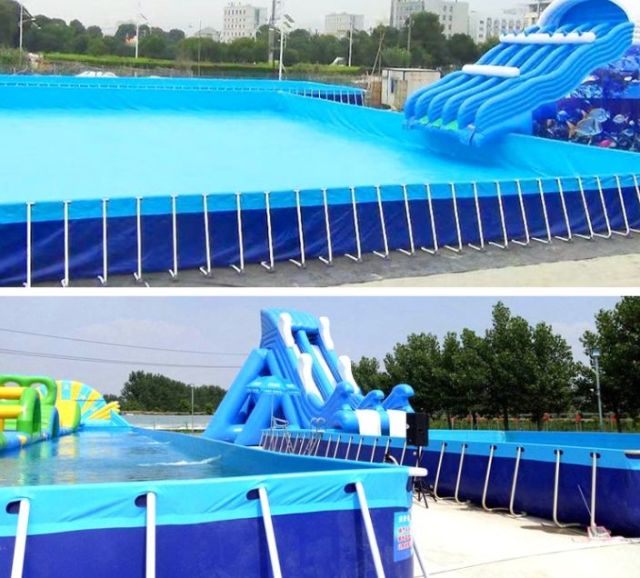 5m Outdoor PVC Swimming Pool Rectangular Steel Frame Foldable Pool for Amusement Park Use,Aftersea