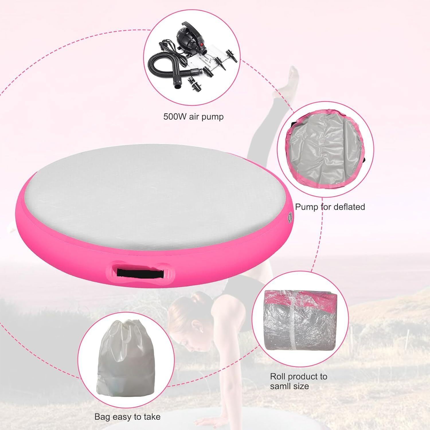 Inflatable Gymnastic Air Roller Spot Mat for Tumbling Exercise and Yoga Training Round Shape,Aftersea