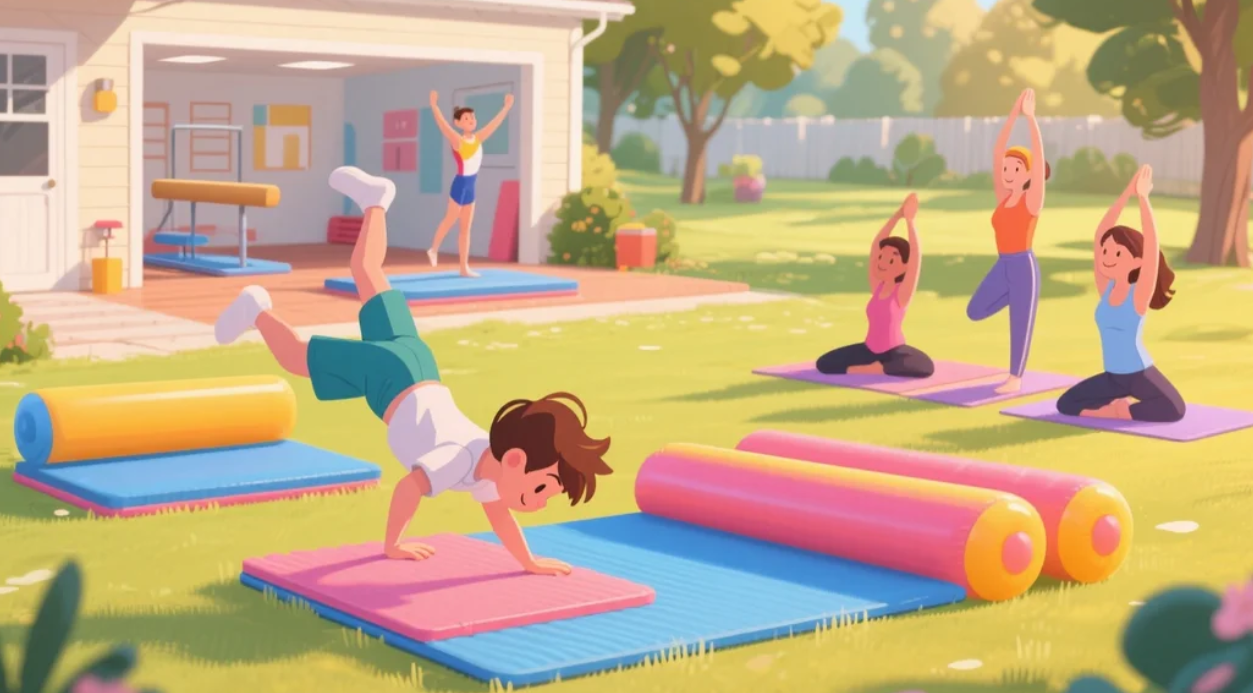 inflatable gymnastics mats in use