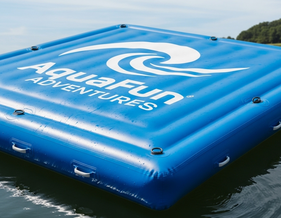 Custom branded inflatable platform for water showing OEM design options
