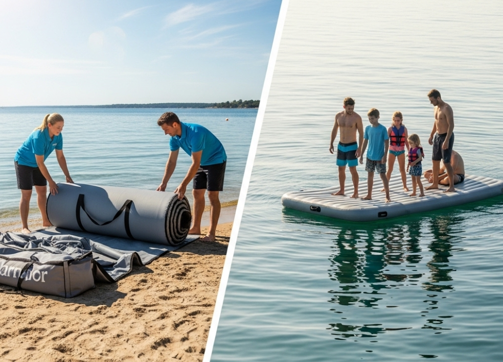 Inflatable swim platform showing commercial benefits and versatility