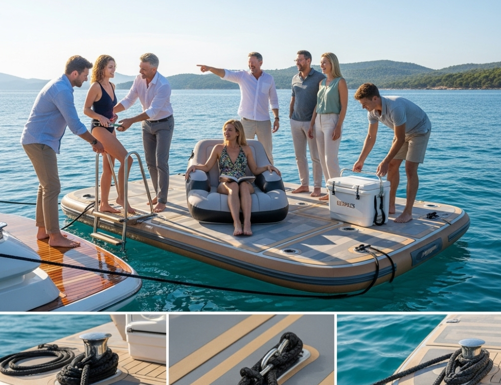 Safe and durable inflatable swim platform for commercial boating