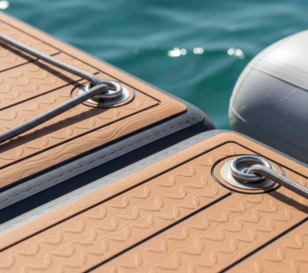 Commercial-grade inflatable dock materials and safety features