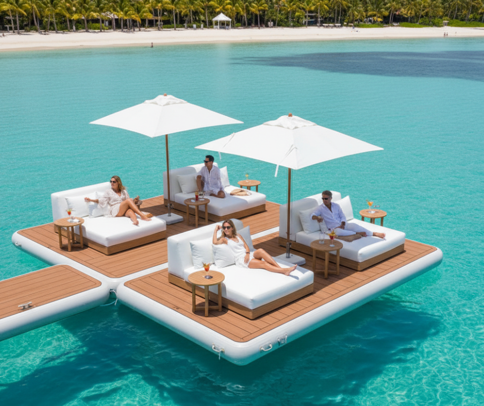 Resort generating revenue with inflatable dock lounge area