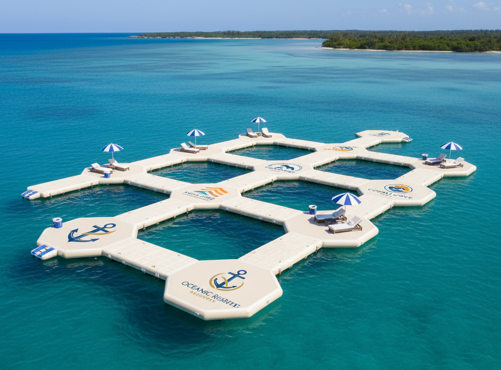 Customized heavy duty inflatable docks with resort branding