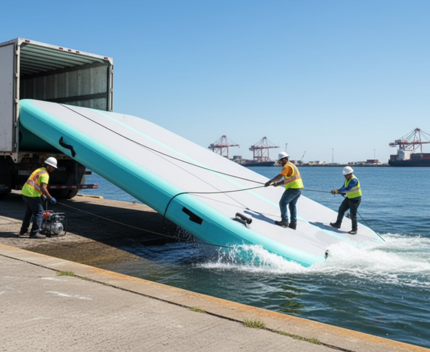 Fast deployment of industrial-grade inflatable floating dock for B2B projects