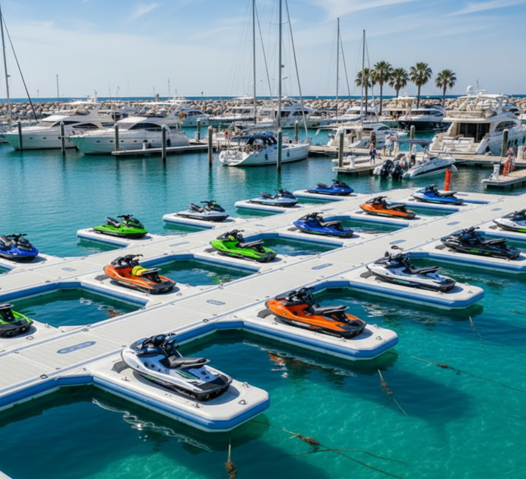 A successful, profitable marina utilizing inflatable docks to efficiently expand its operations and accommodate more watercraft