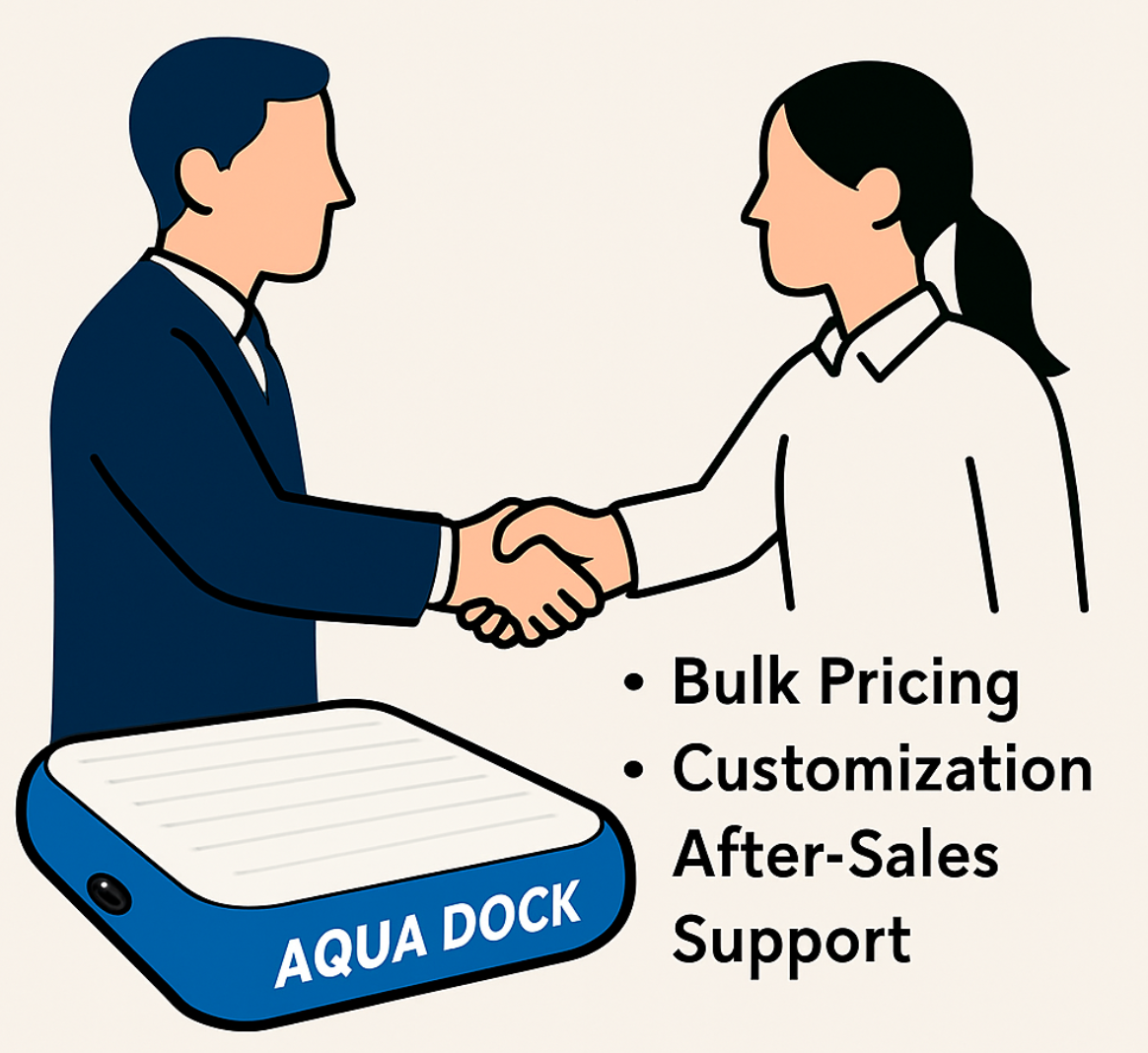 Illustration representing a strong business partnership with a reliable inflatable jet ski dock wholesale supplier