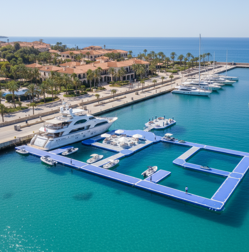 Inflatable jetties integrated with existing fixed marina infrastructure