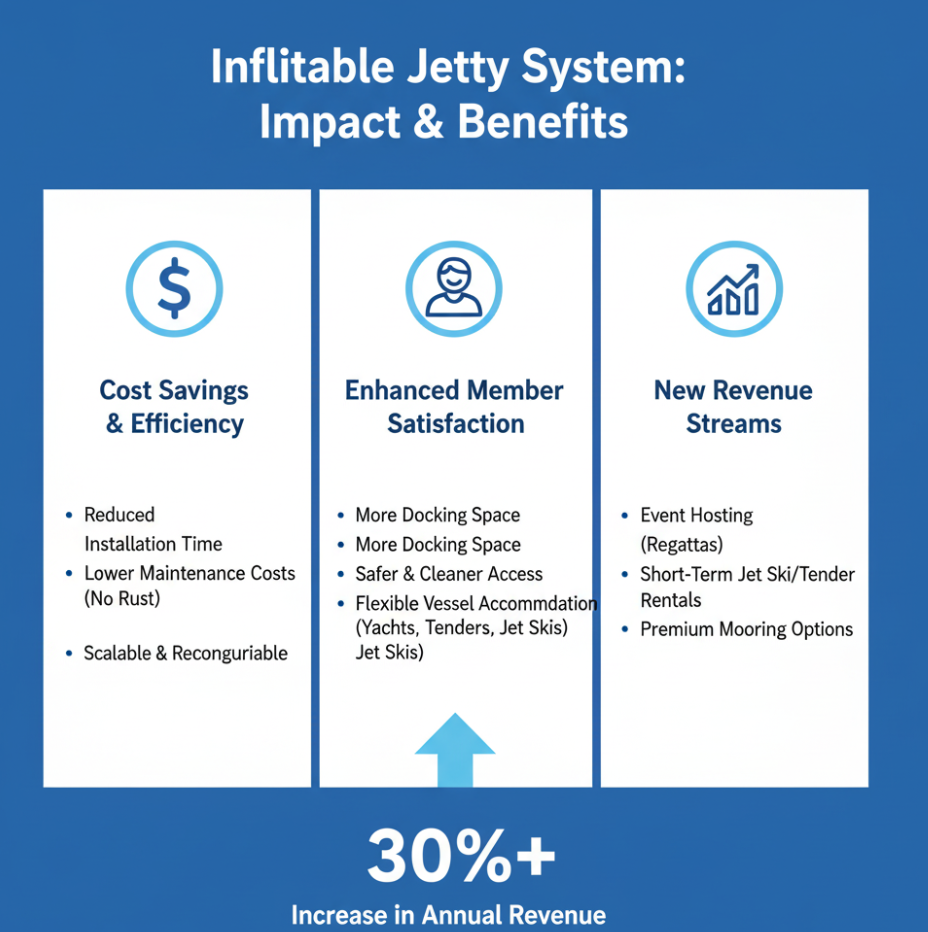 Infographic showing ROI and business benefits of yacht inflatable jetties