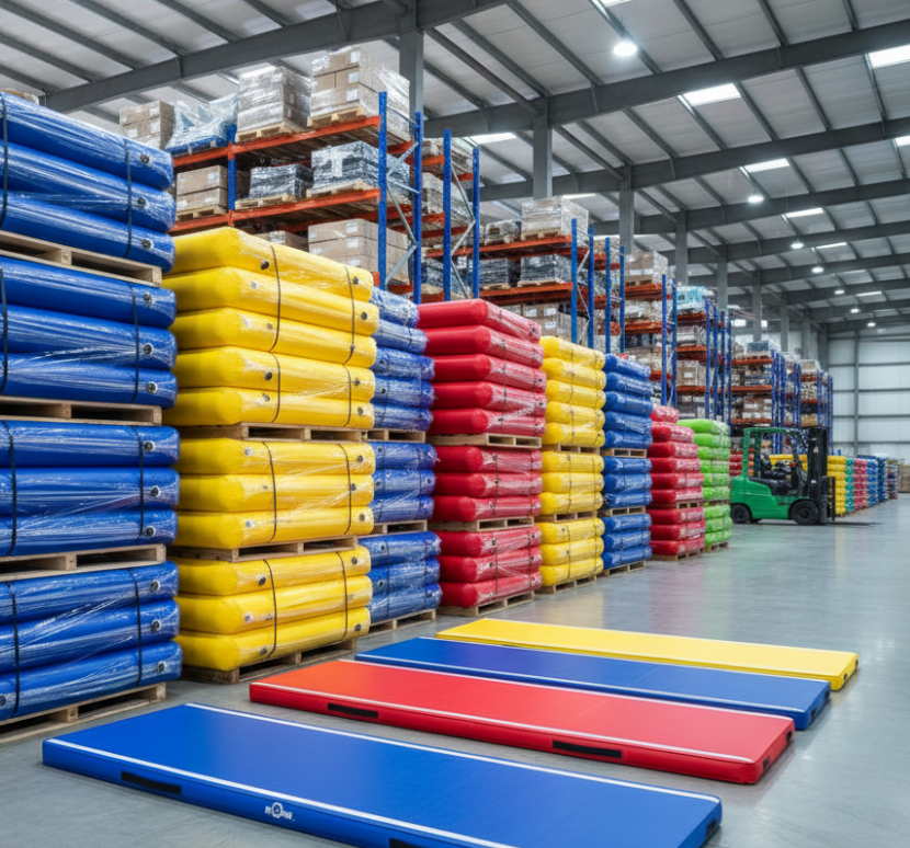 Bulk supply of Chinese inflatable gymnastic mats ready for shipment
