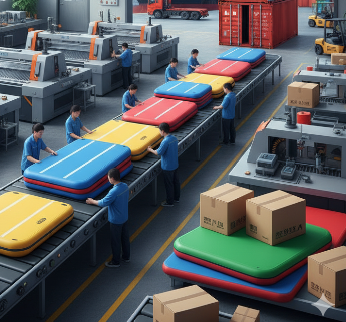 Efficient supply chain for bulk inflatable gymnastic mats