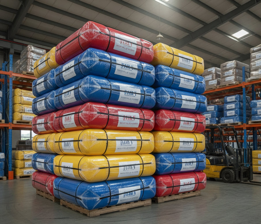 Bulk air track mats ready for shipment to schools and gyms