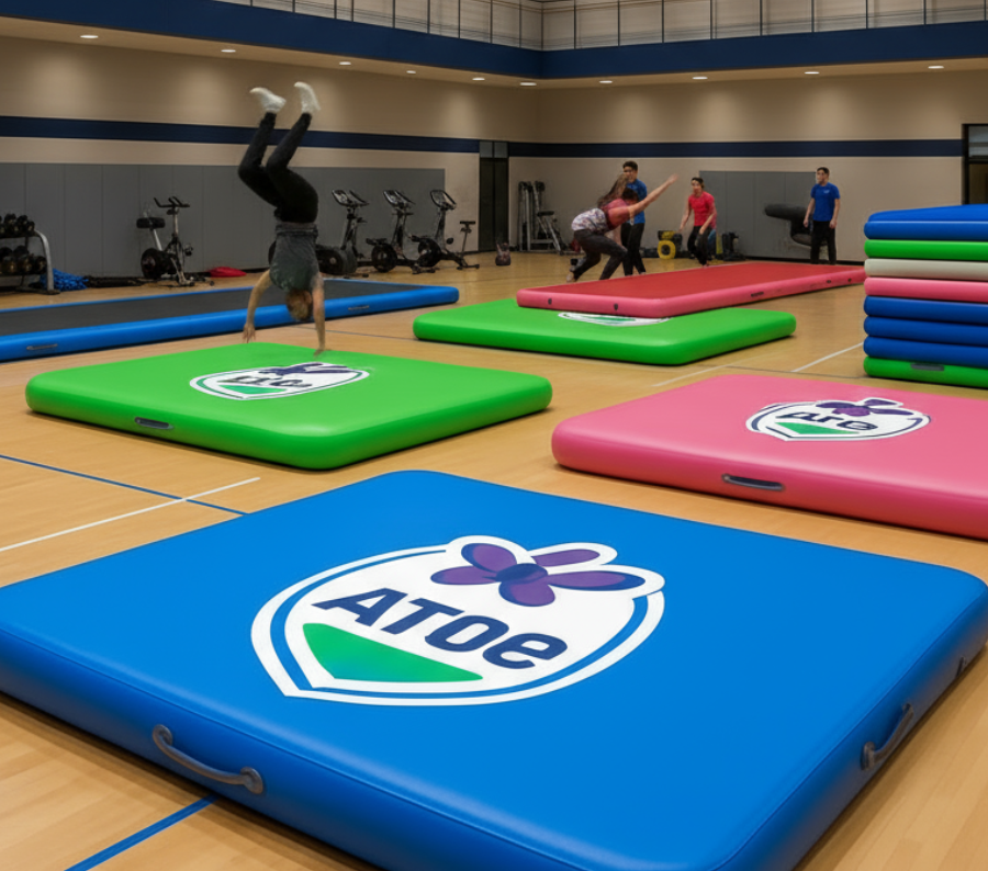 Custom air track mat with company logo for B2B branding