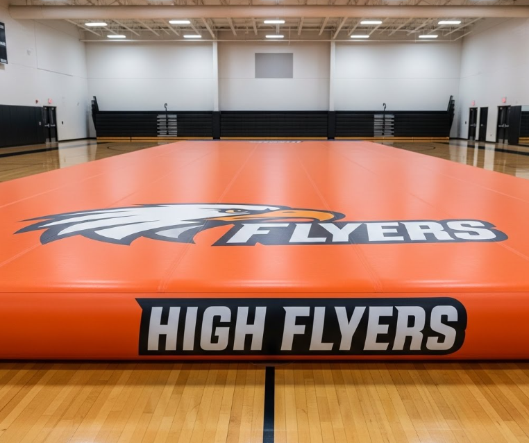 Customized air track mat with logo and school colors
