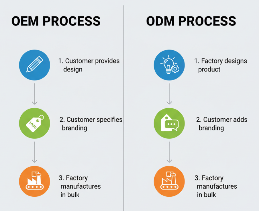 ODM vs OEM process for custom air track mats explained in infographic