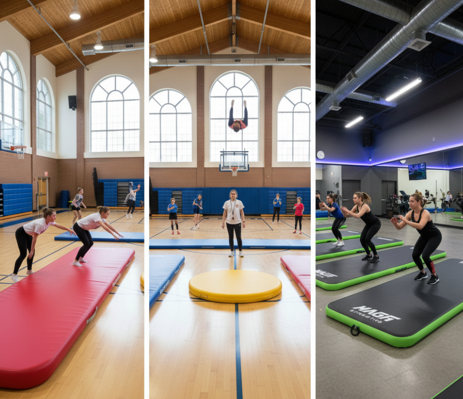Real-world examples of air track mats in schools and gyms