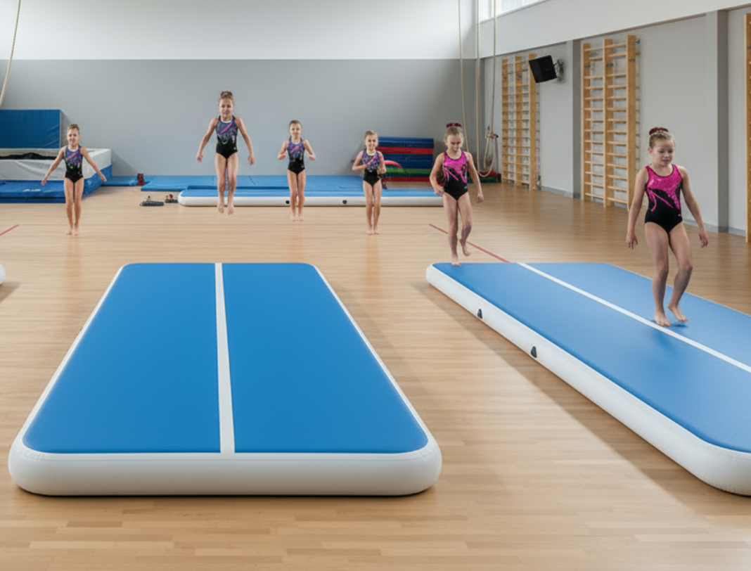 Gym athletes training safely and efficiently on tumble track mats