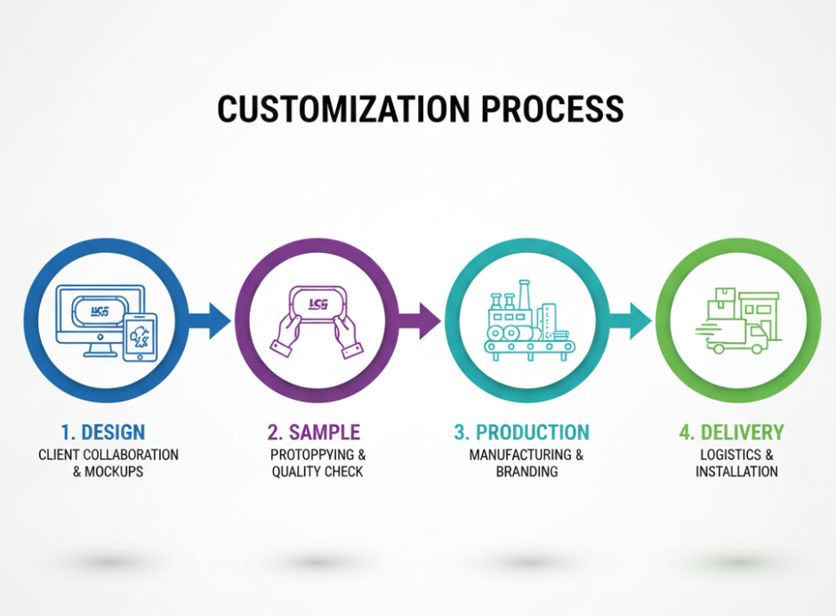 Air track mat customization process infographic for B2B buyers