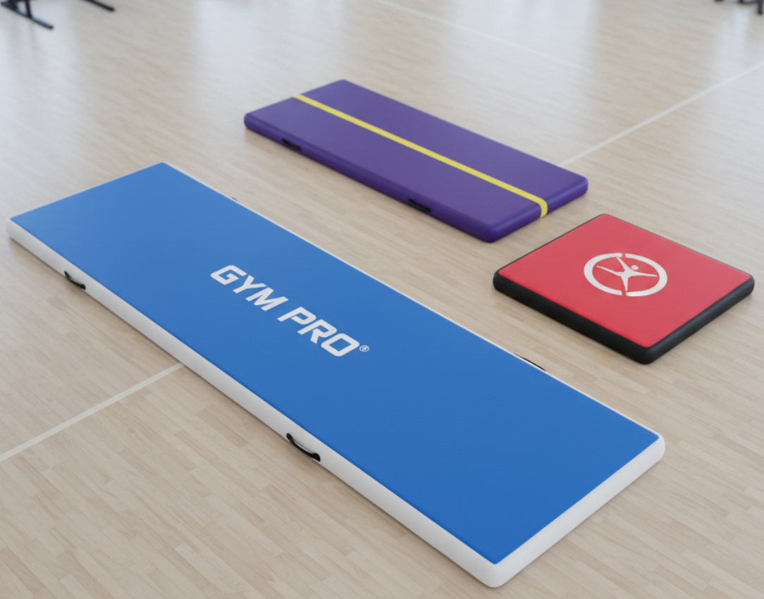 Various custom-sized tumble air track mats designed for different training zones